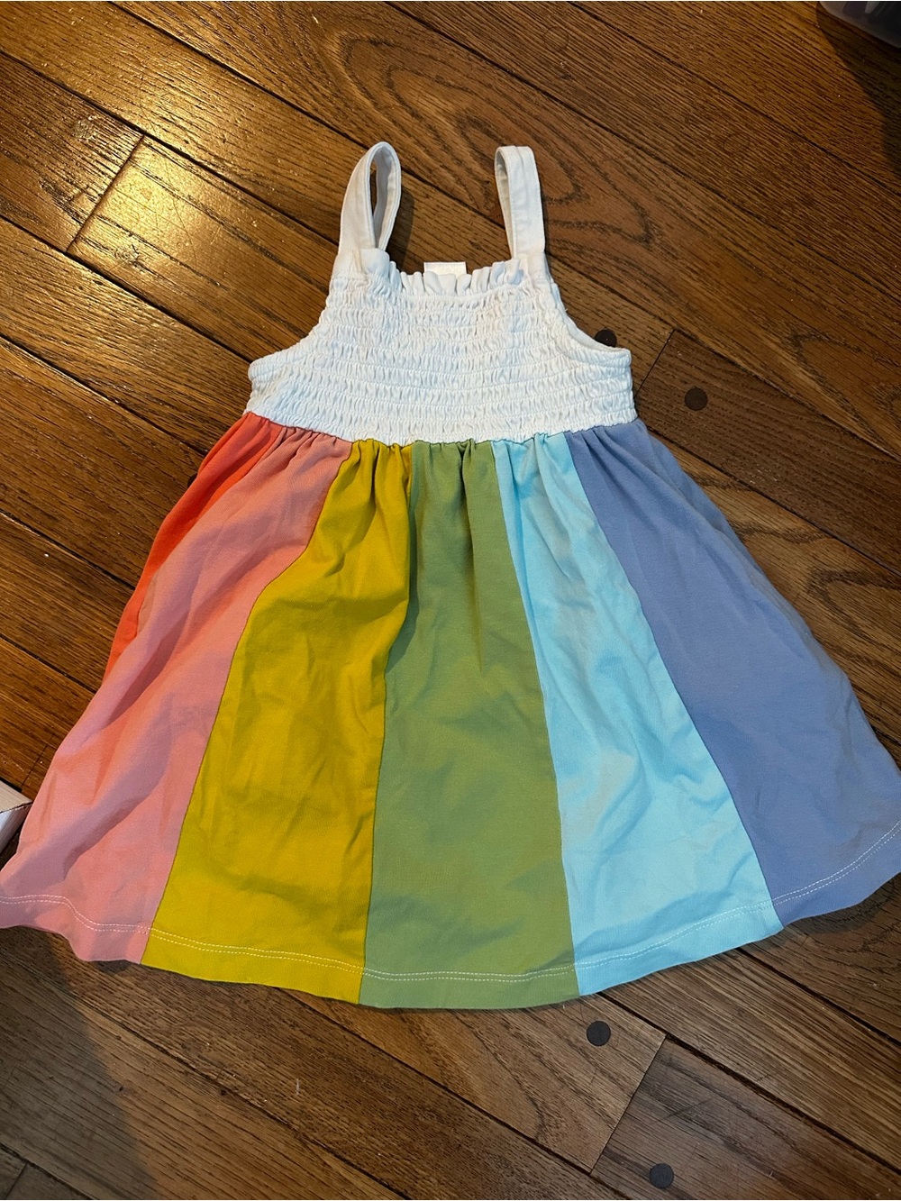 [Hanna Andersson] Rainbow Stripe Sundress - White Smocked Top